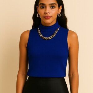 St. John Blue Neck Sleeveless Top Women's Size: P, Petite.